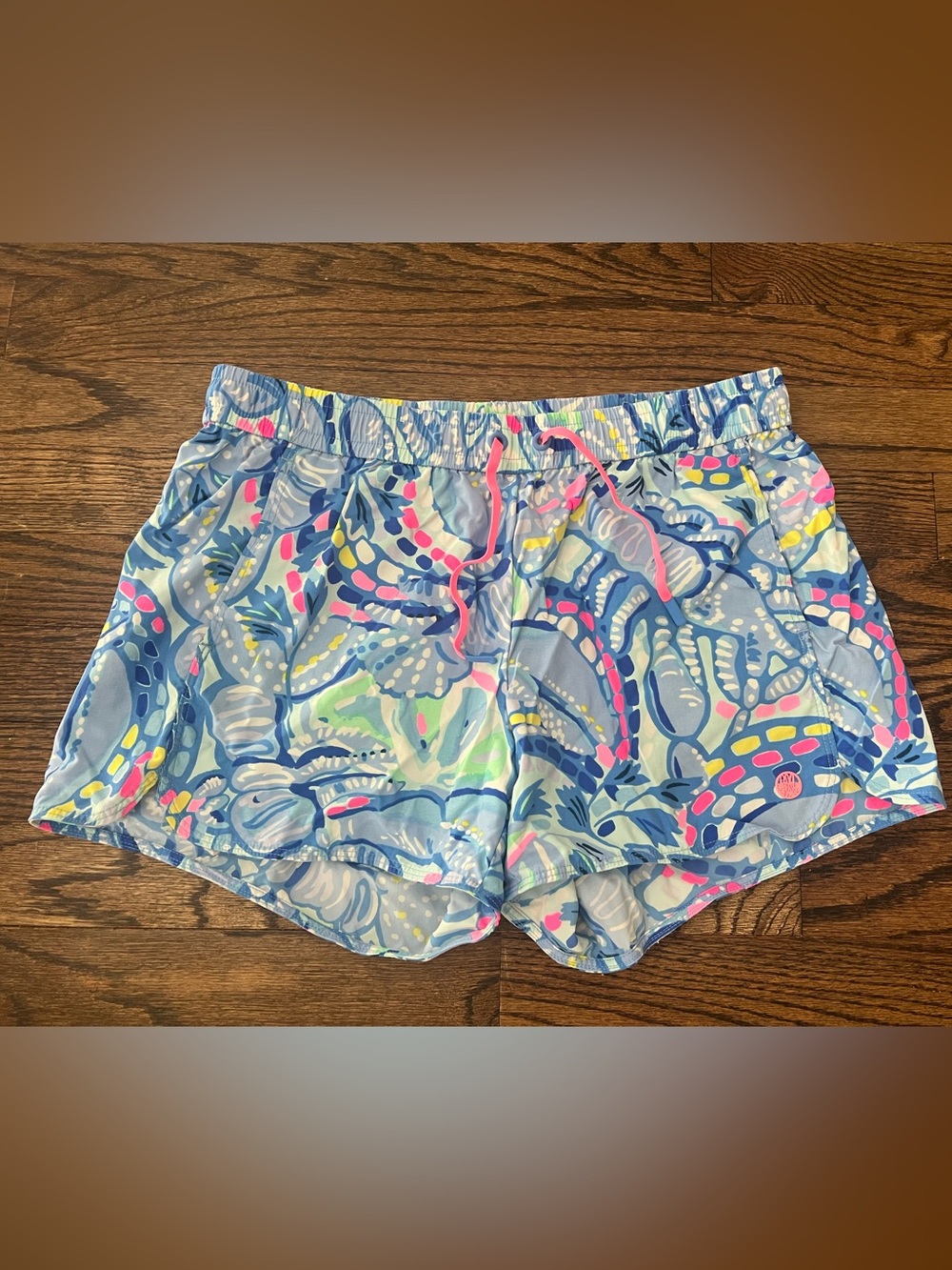 FA Light Blue Floral Athletic Shorts with Pink Drawstring